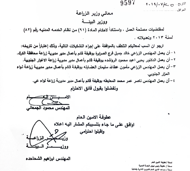 تشكيلات إدارية في الزراعة - اسماء