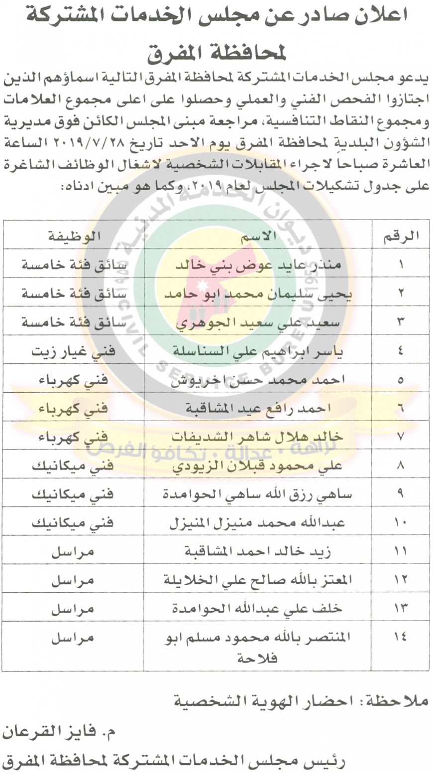 اعلان هام صادر عن ديوان الخدمة المدنية لتعيين موظفين - أسماء