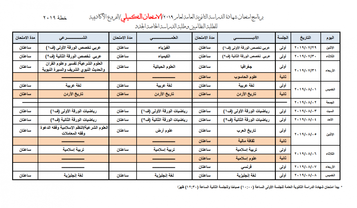 التربية تؤكد على مواعيد تكميلية التوجيهي.. وتنشر الجدول