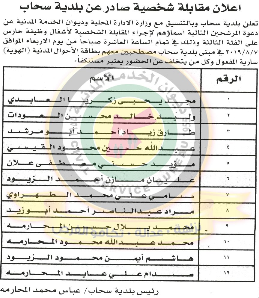 اعلان هام صادر عن ديوان الخدمة المدنية لتعيين موظفين - أسماء