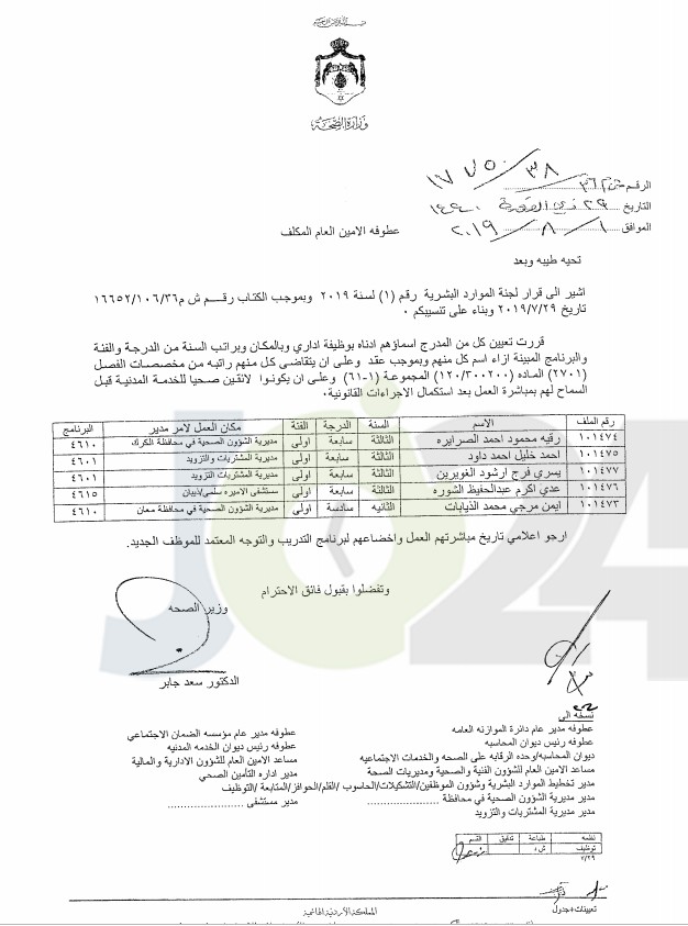 تعيينات واسعة في وزارة الصحة - اسماء