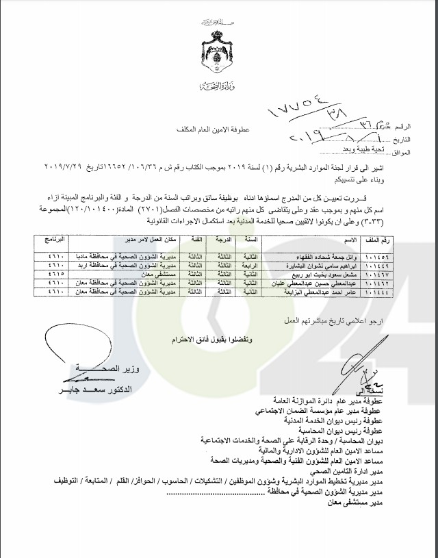 تعيينات واسعة في وزارة الصحة - اسماء