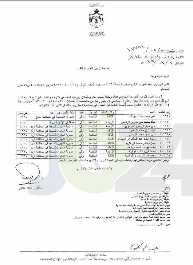 تعيينات واسعة في وزارة الصحة - اسماء