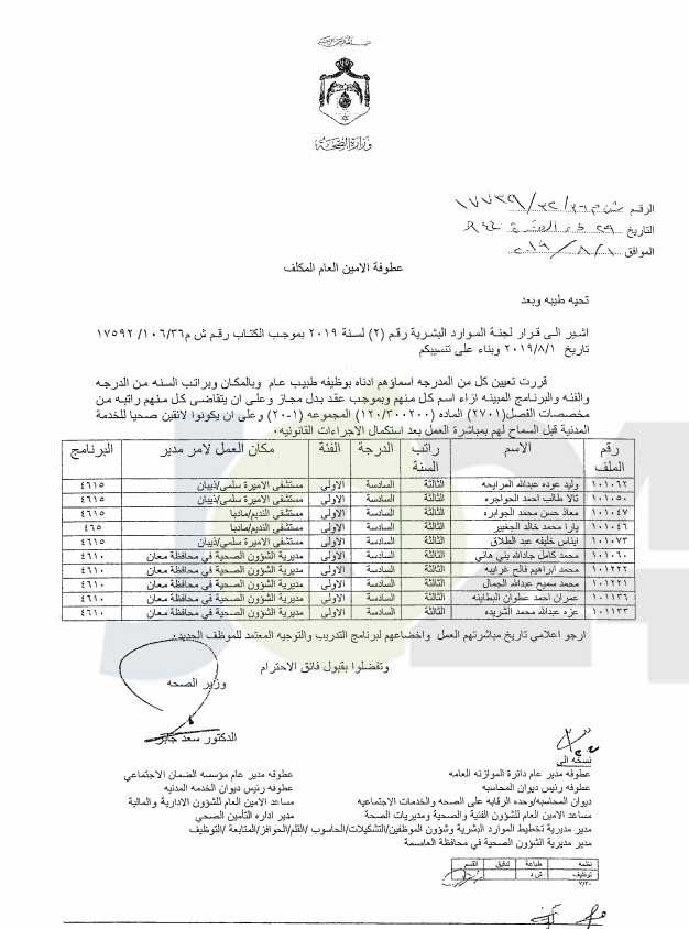 تعيينات واسعة في وزارة الصحة - اسماء