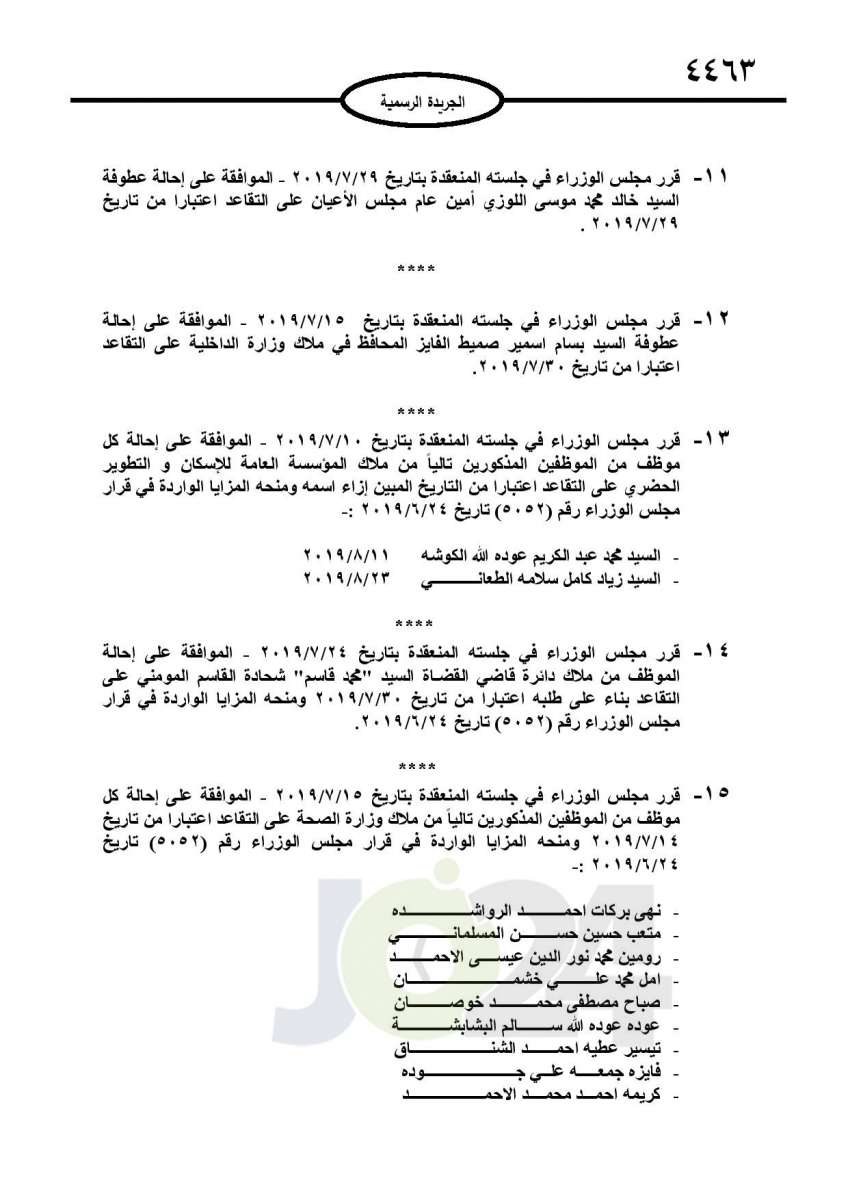 احالات الى التقاعد في التربية وانهاء خدمات لموظفين في مختلف الوزارات - اسماء