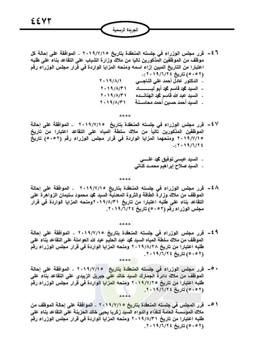 احالات الى التقاعد في التربية وانهاء خدمات لموظفين في مختلف الوزارات - اسماء