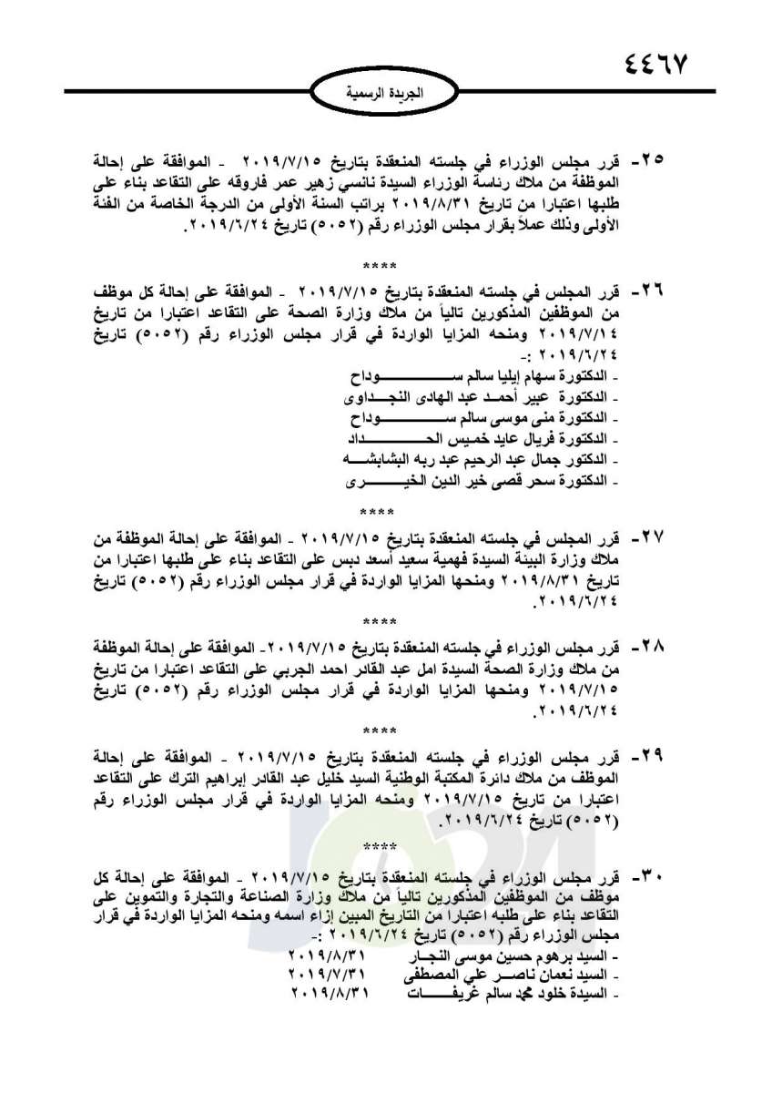 احالات الى التقاعد في التربية وانهاء خدمات لموظفين في مختلف الوزارات - اسماء