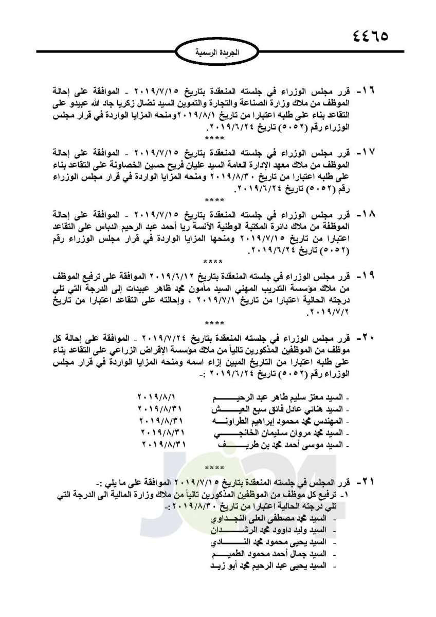 احالات الى التقاعد في التربية وانهاء خدمات لموظفين في مختلف الوزارات - اسماء