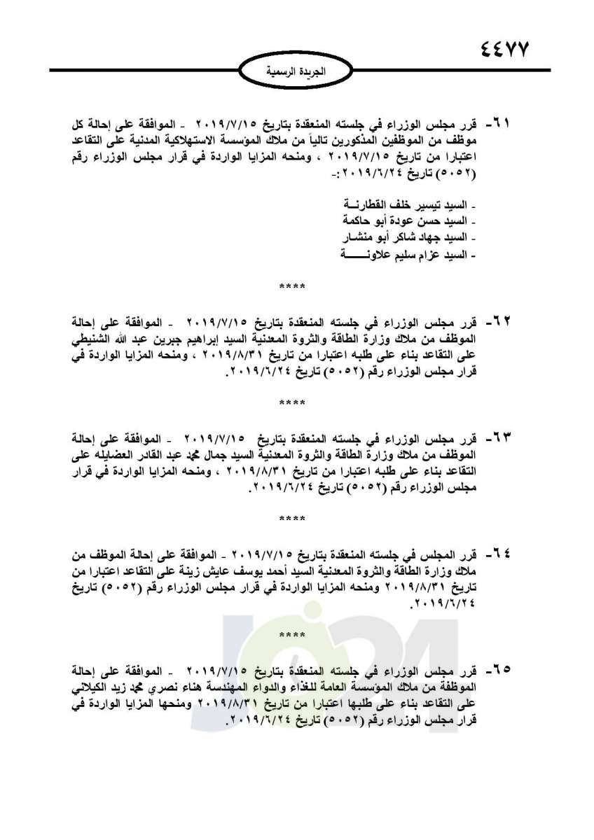 احالات الى التقاعد في التربية وانهاء خدمات لموظفين في مختلف الوزارات - اسماء