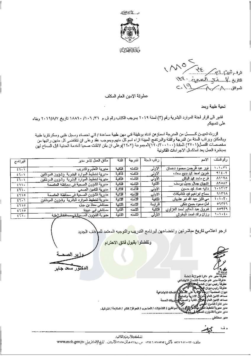 تعيينات واسعة في وزارة الصحة - أسماء