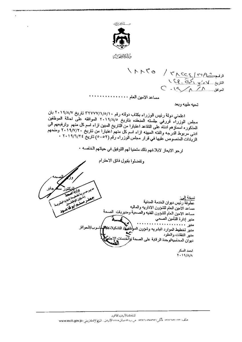 إحالة 308 موظفين في الصحة التقاعد وانهاء خدمات 12 (اسماء)