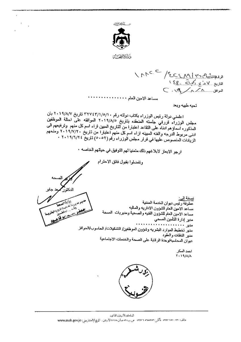 إحالة 308 موظفين في الصحة التقاعد وانهاء خدمات 12 (اسماء)