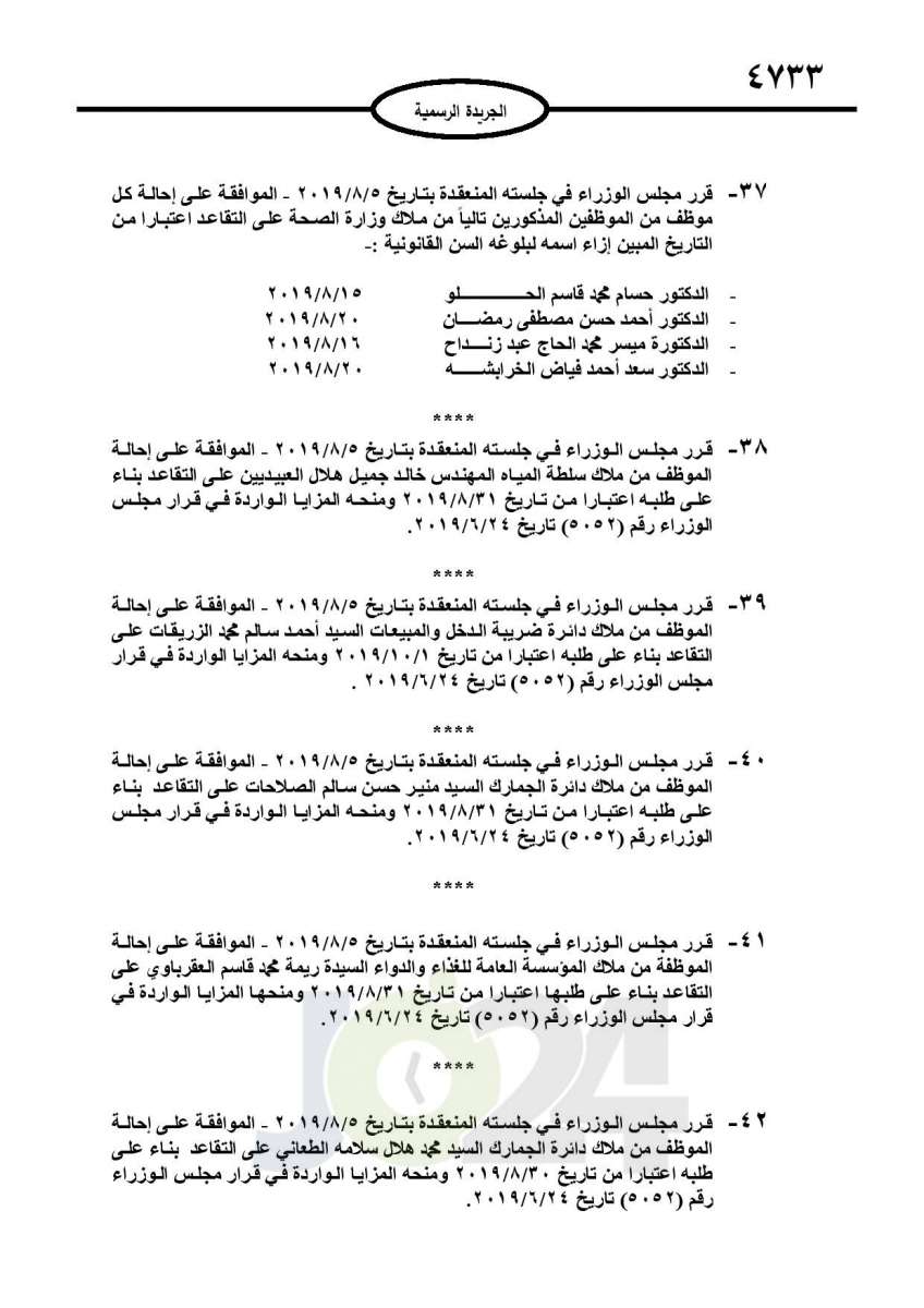 احالات الى التقاعد وانهاء خدمات لموظفين في مختلف الوزارات - اسماء