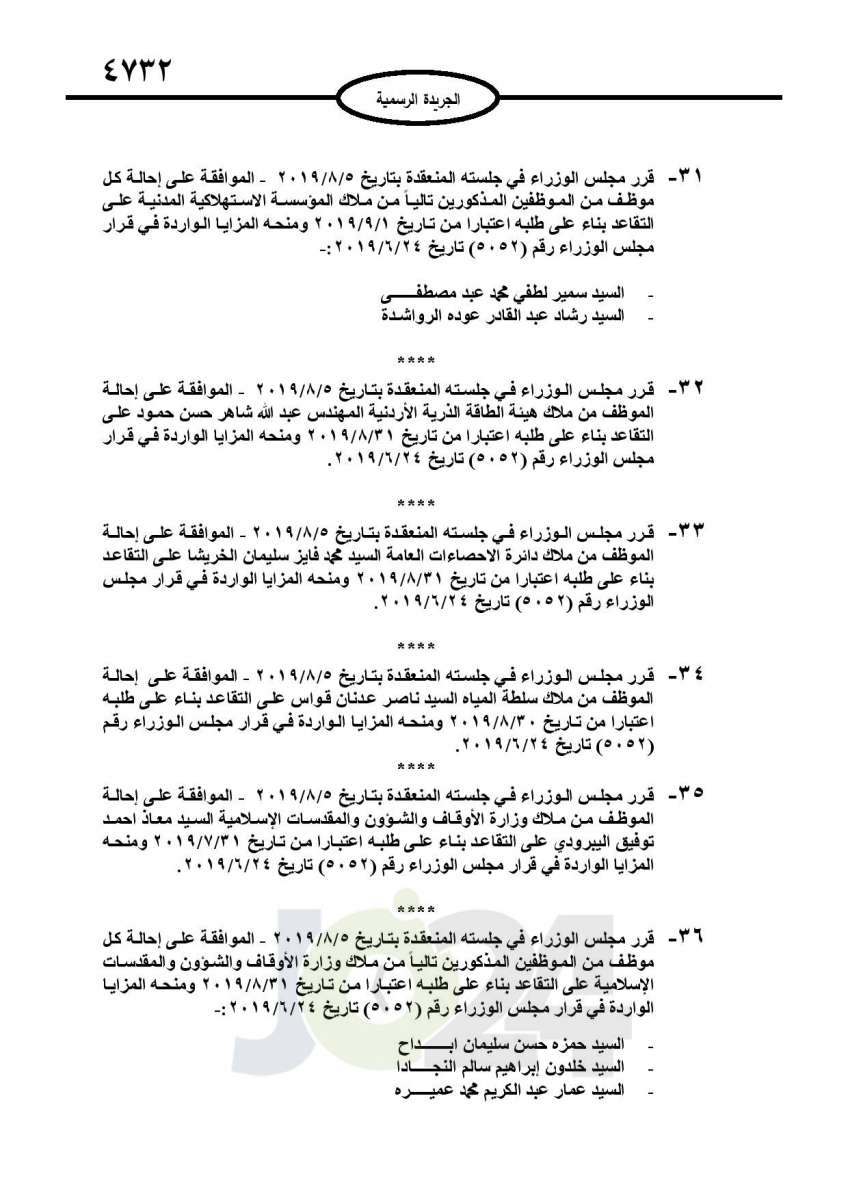 احالات الى التقاعد وانهاء خدمات لموظفين في مختلف الوزارات - اسماء