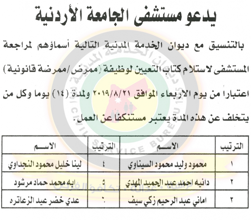 اعلان صادر عن ديوان الخدمة المدنية للمقابلات - أسماء