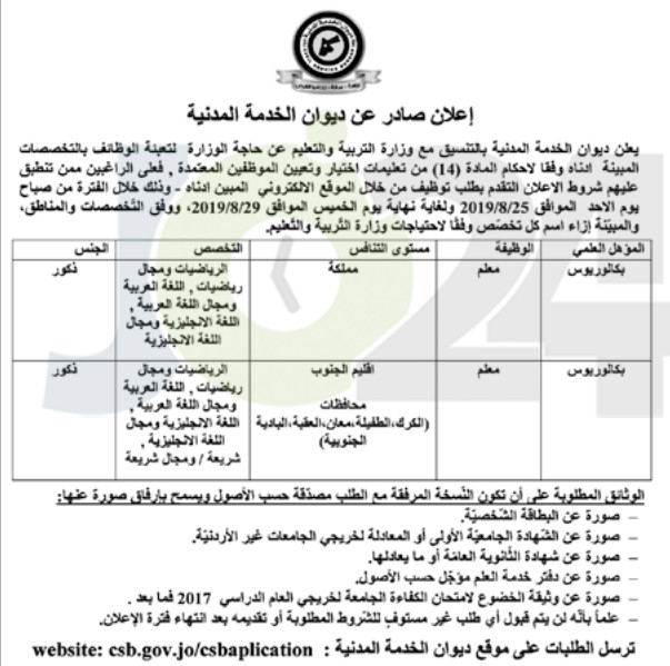 مدعوون للتعيين ولمقابلات ووظائف شاغرة في التربية (أسماء)