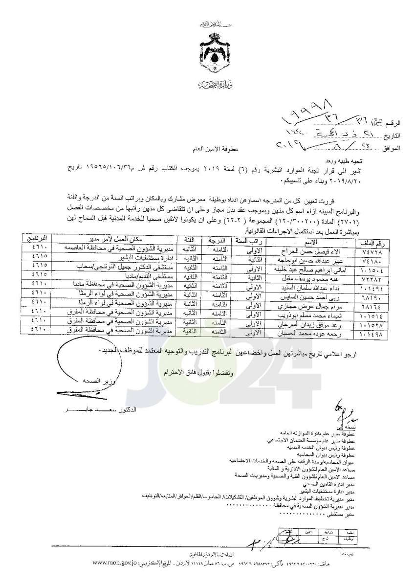 تعيينات واسعة في وزارة الصحة - أسماء