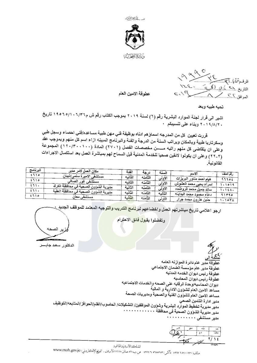 تعيينات واسعة في وزارة الصحة - أسماء