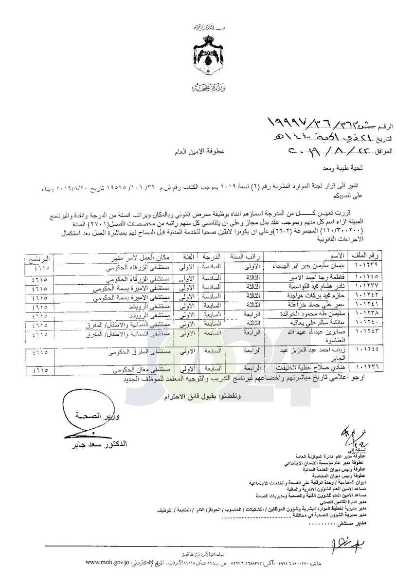 تعيينات واسعة في وزارة الصحة - أسماء