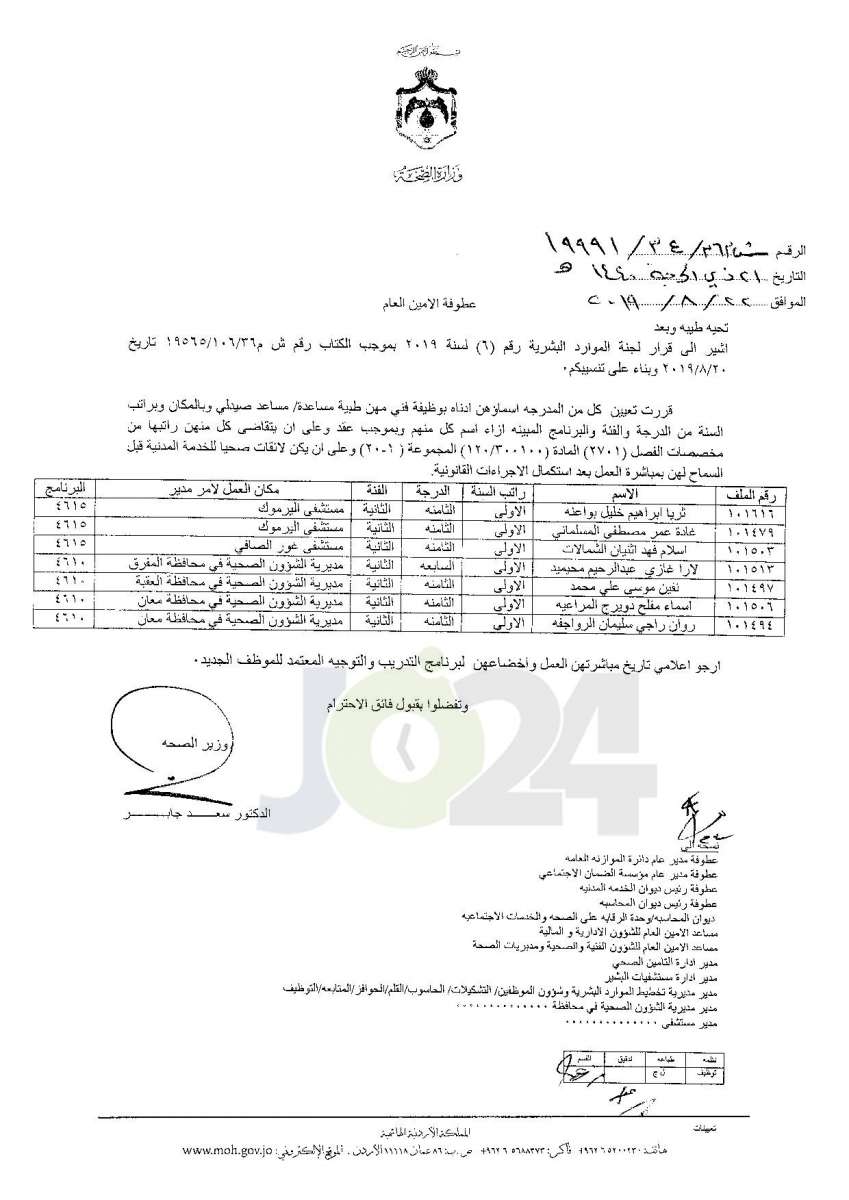 تعيينات واسعة في وزارة الصحة - أسماء