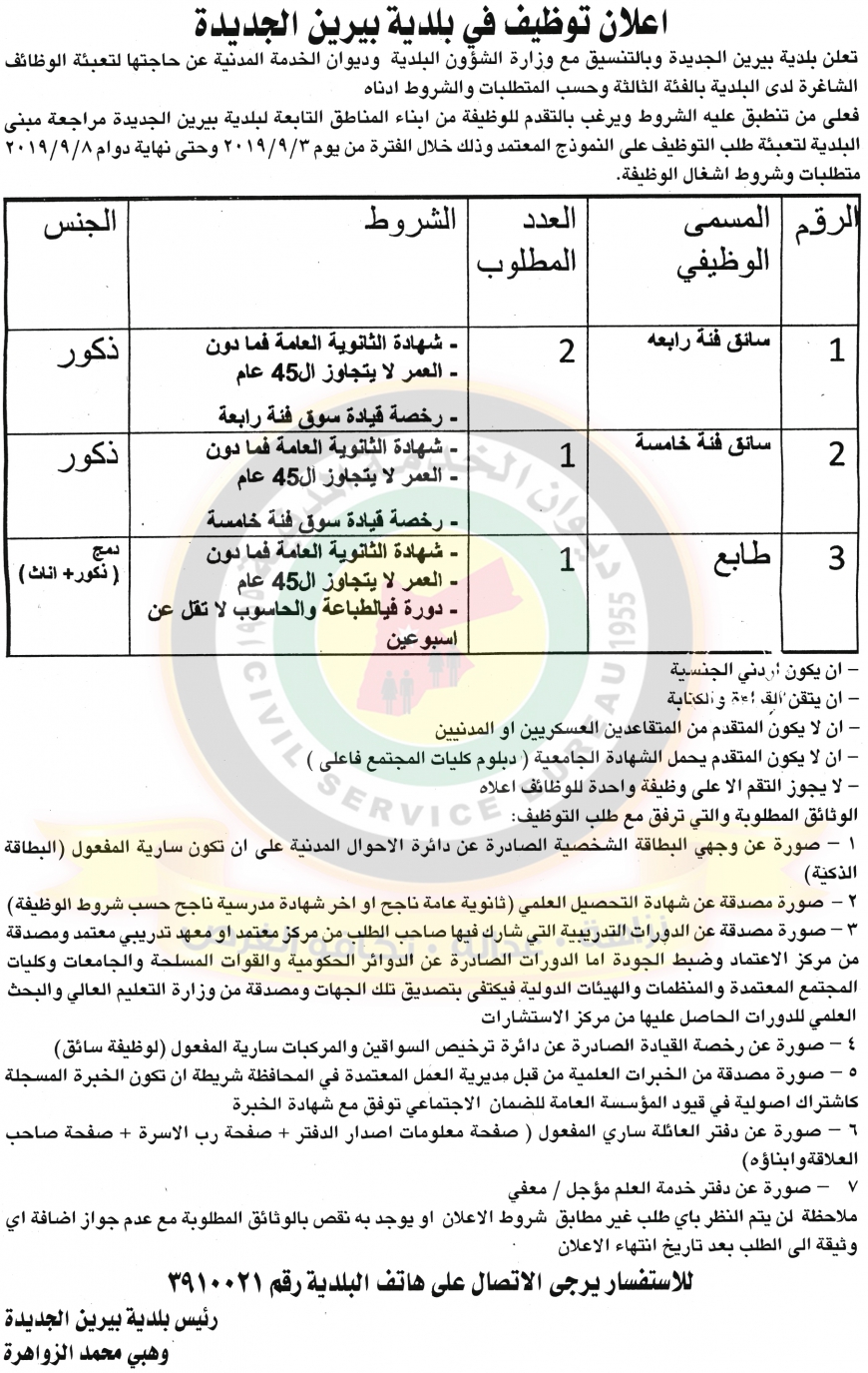 اعلان هام صادر عن ديوان الخدمة المدنية لتعيين موظفين - أسماء