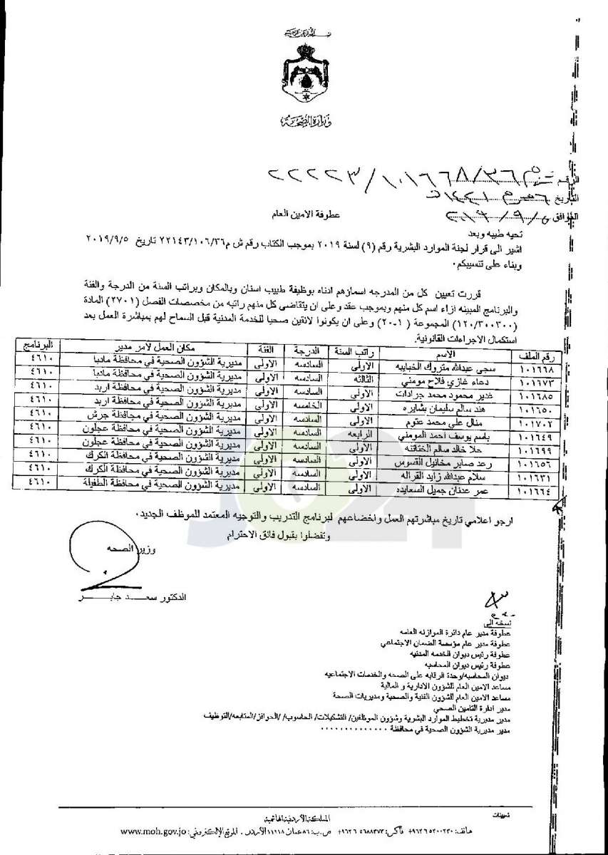 تعيينات واسعة في وزارة الصحة - أسماء