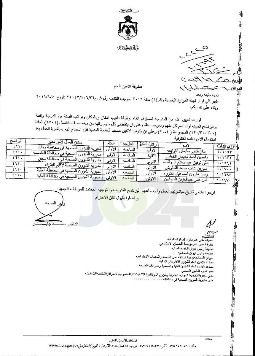 تعيينات واسعة في وزارة الصحة - أسماء