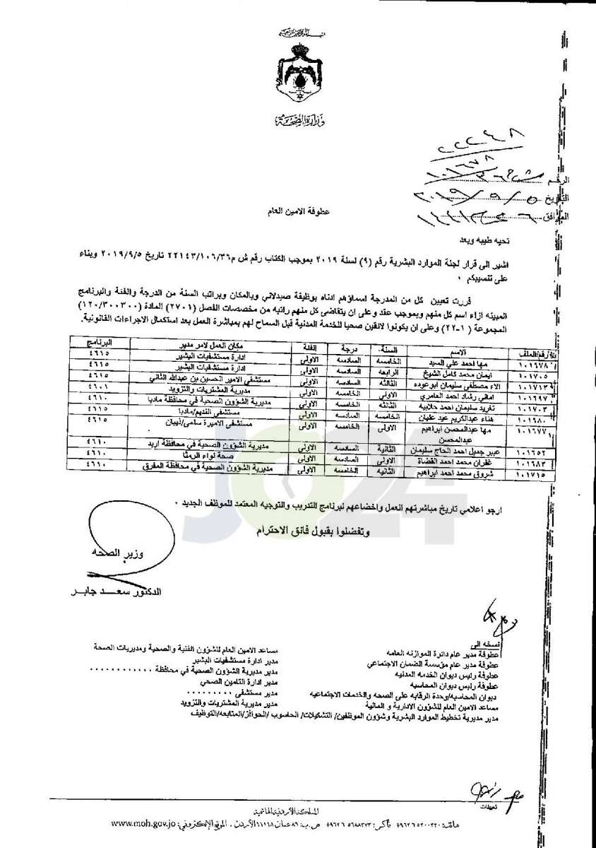 تعيينات واسعة في وزارة الصحة - أسماء