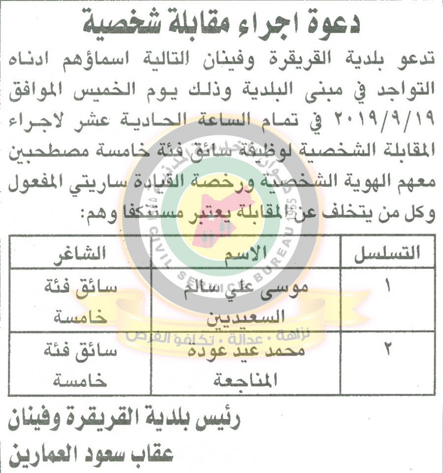 اعلان هام صادر عن ديوان الخدمة المدنية لتعيين موظفين - أسماء