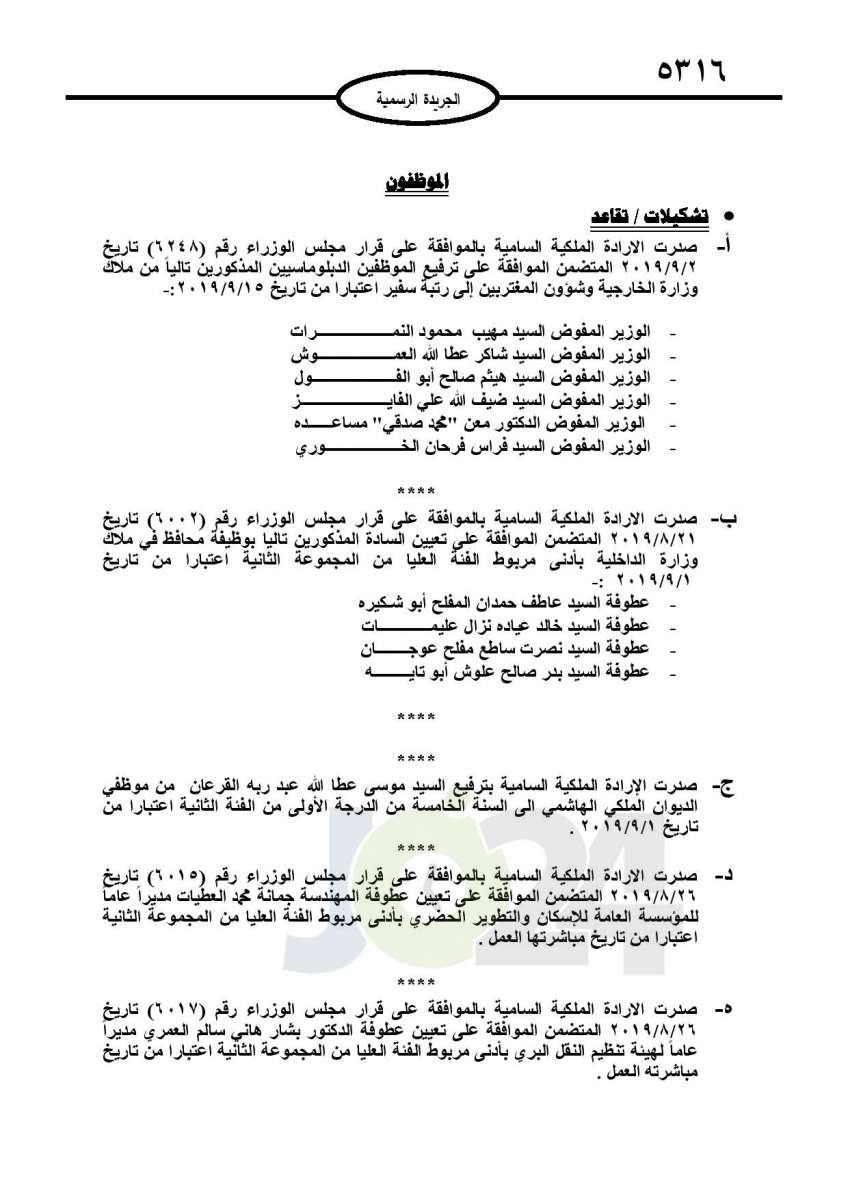 احالات الى التقاعد وانهاء خدمات لموظفين في مختلف الوزارات - اسماء