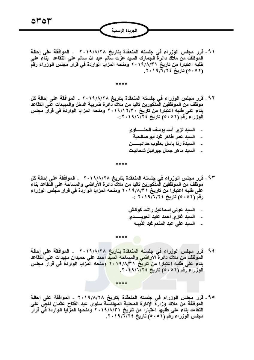 احالات الى التقاعد وانهاء خدمات لموظفين في مختلف الوزارات - اسماء