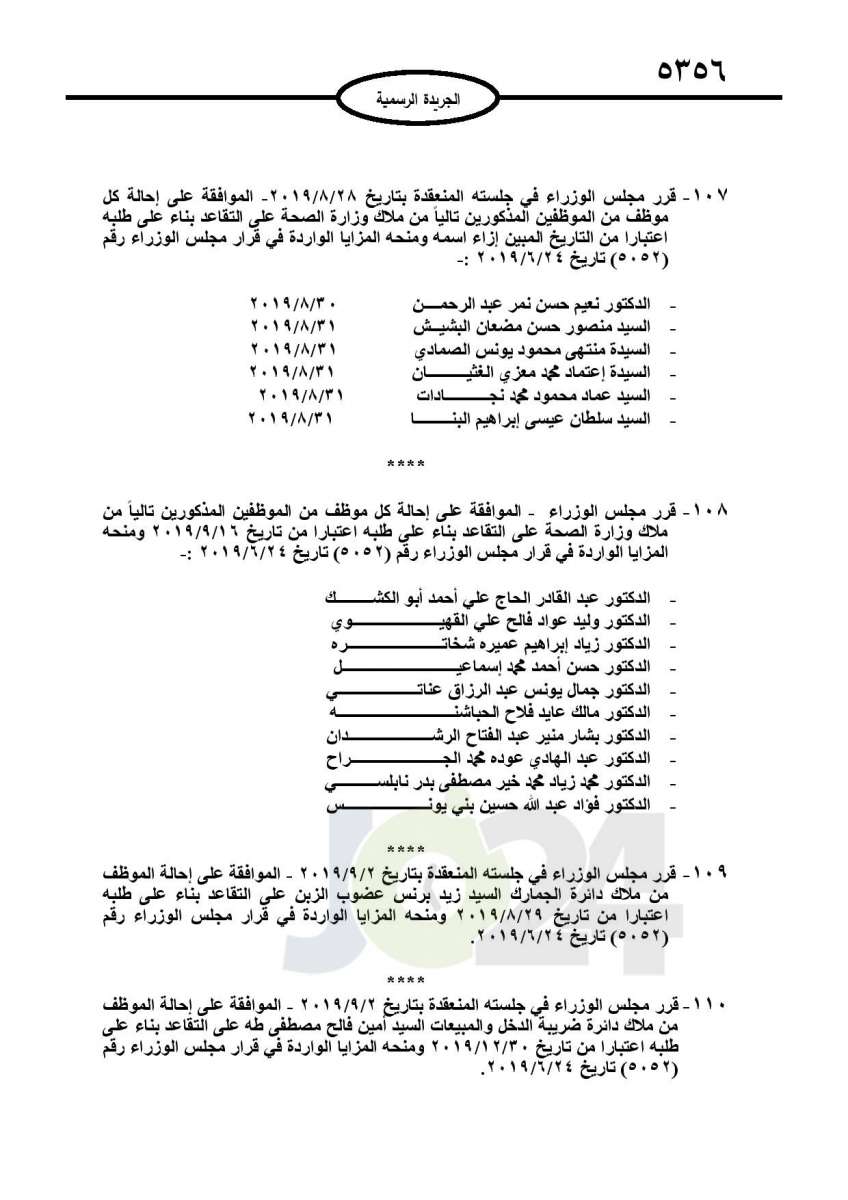 احالات الى التقاعد وانهاء خدمات لموظفين في مختلف الوزارات - اسماء