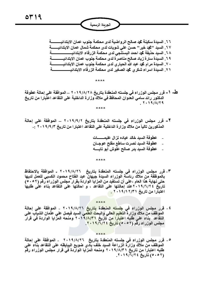 احالات الى التقاعد وانهاء خدمات لموظفين في مختلف الوزارات - اسماء