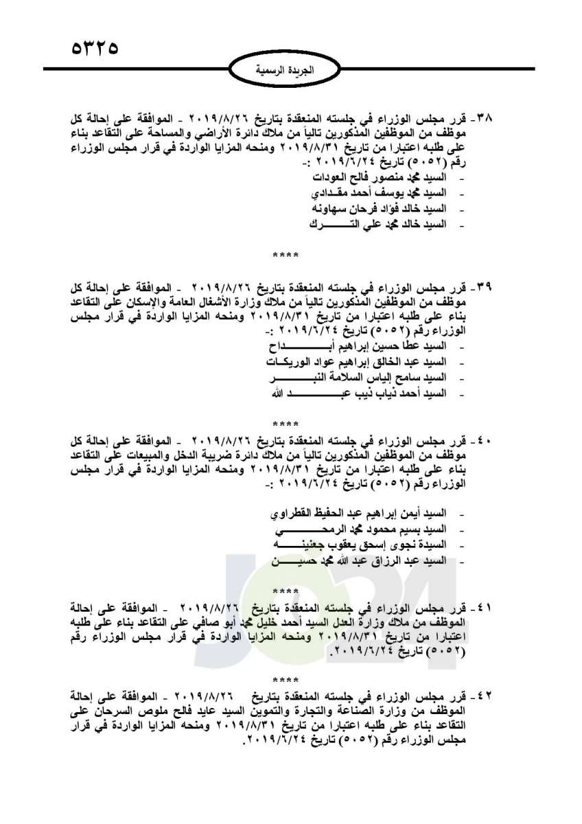 احالات الى التقاعد وانهاء خدمات لموظفين في مختلف الوزارات - اسماء