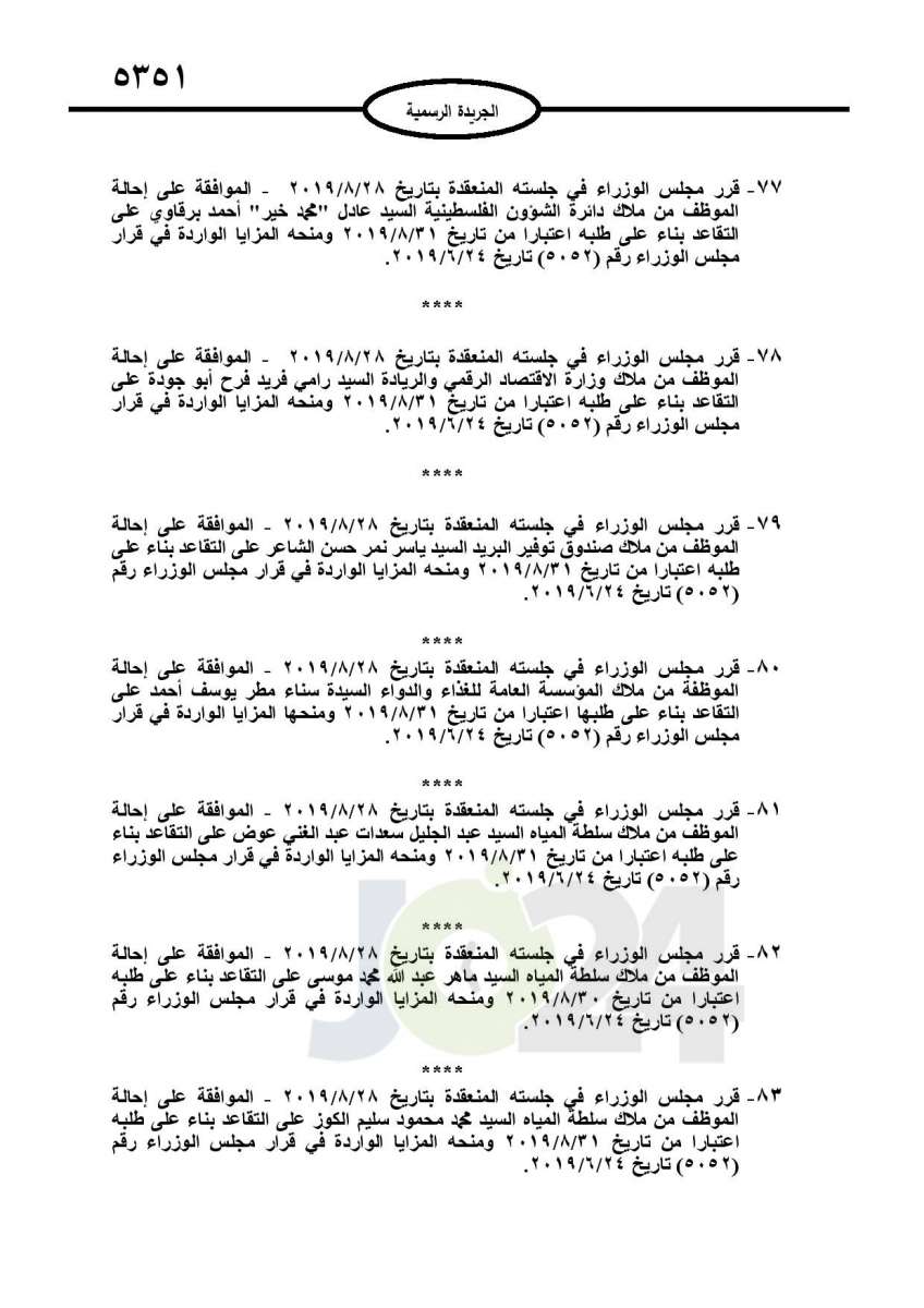 احالات الى التقاعد وانهاء خدمات لموظفين في مختلف الوزارات - اسماء