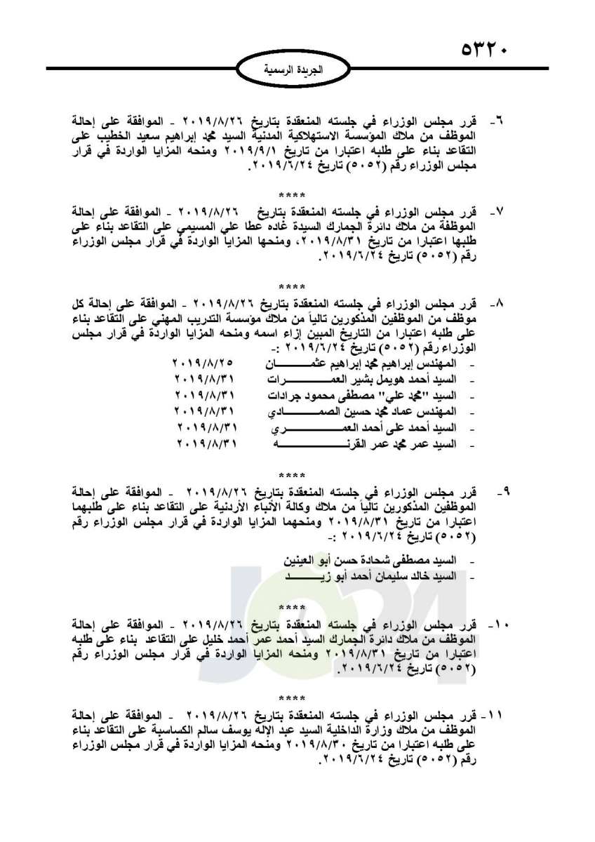 احالات الى التقاعد وانهاء خدمات لموظفين في مختلف الوزارات - اسماء