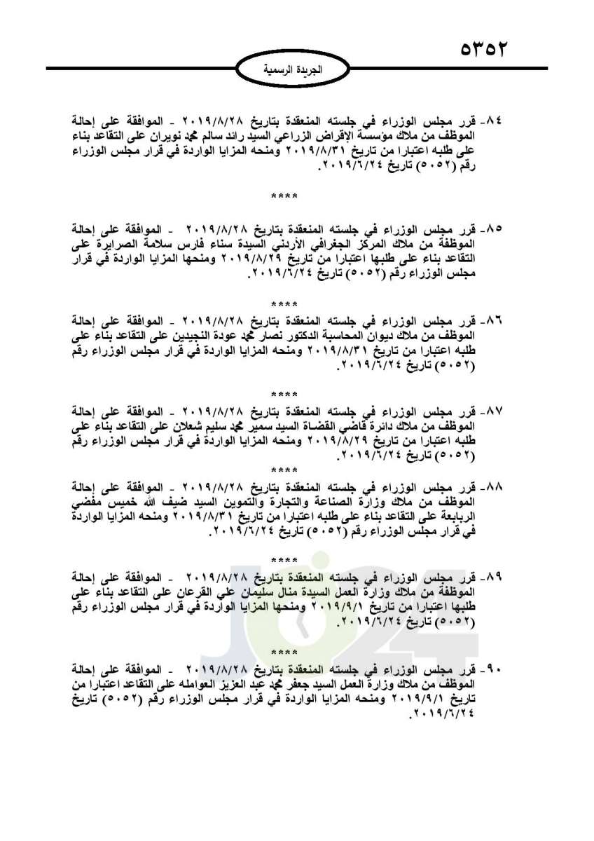 احالات الى التقاعد وانهاء خدمات لموظفين في مختلف الوزارات - اسماء