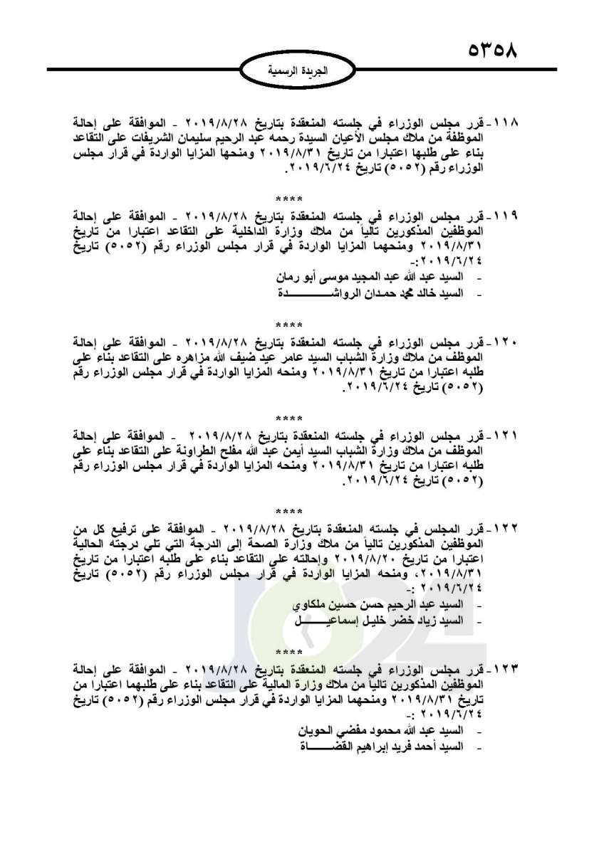 احالات الى التقاعد وانهاء خدمات لموظفين في مختلف الوزارات - اسماء