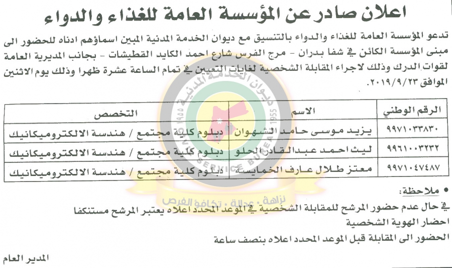 وظائف شاغرة ومدعوون للتعيين في مختلف الوزارات - أسماء