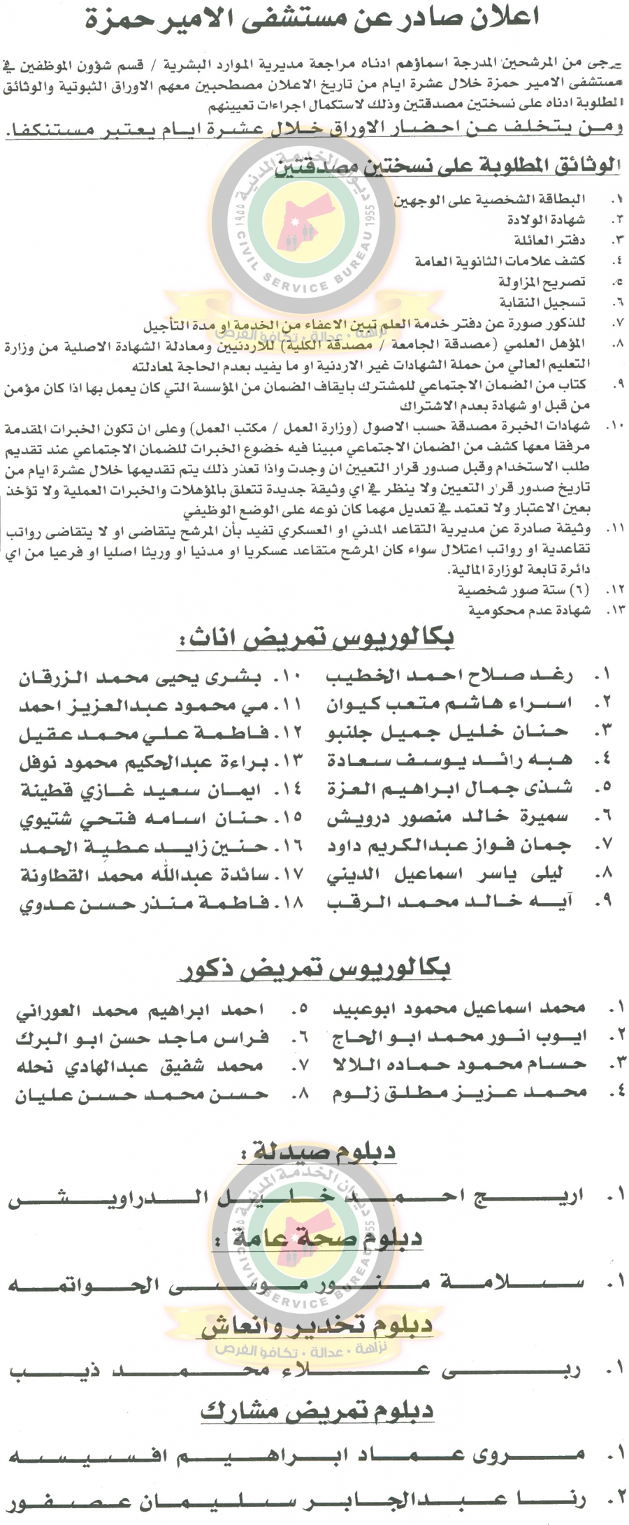 اعلان هام صادر عن ديوان الخدمة المدنية لتعيين موظفين - أسماء