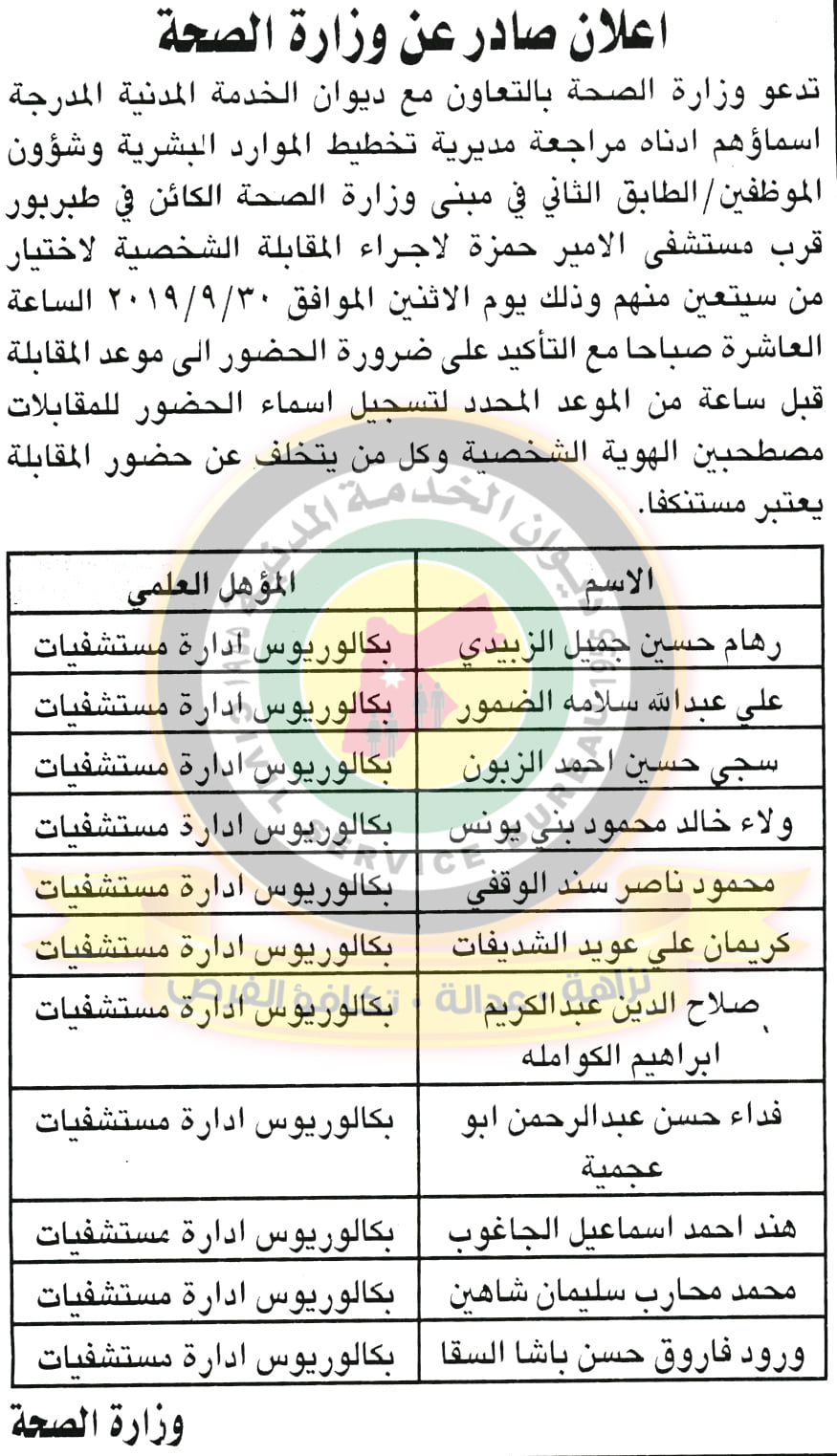 اعلان هام صادر عن ديوان الخدمة المدنية لتعيين موظفين - أسماء