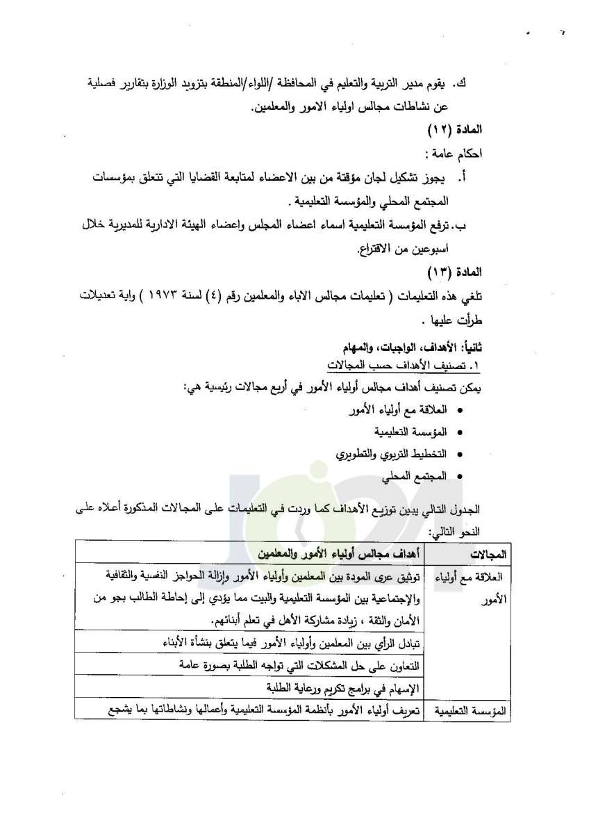 التربية تعمم آليات تفعيل مجالس أولياء الامور والمعلمين