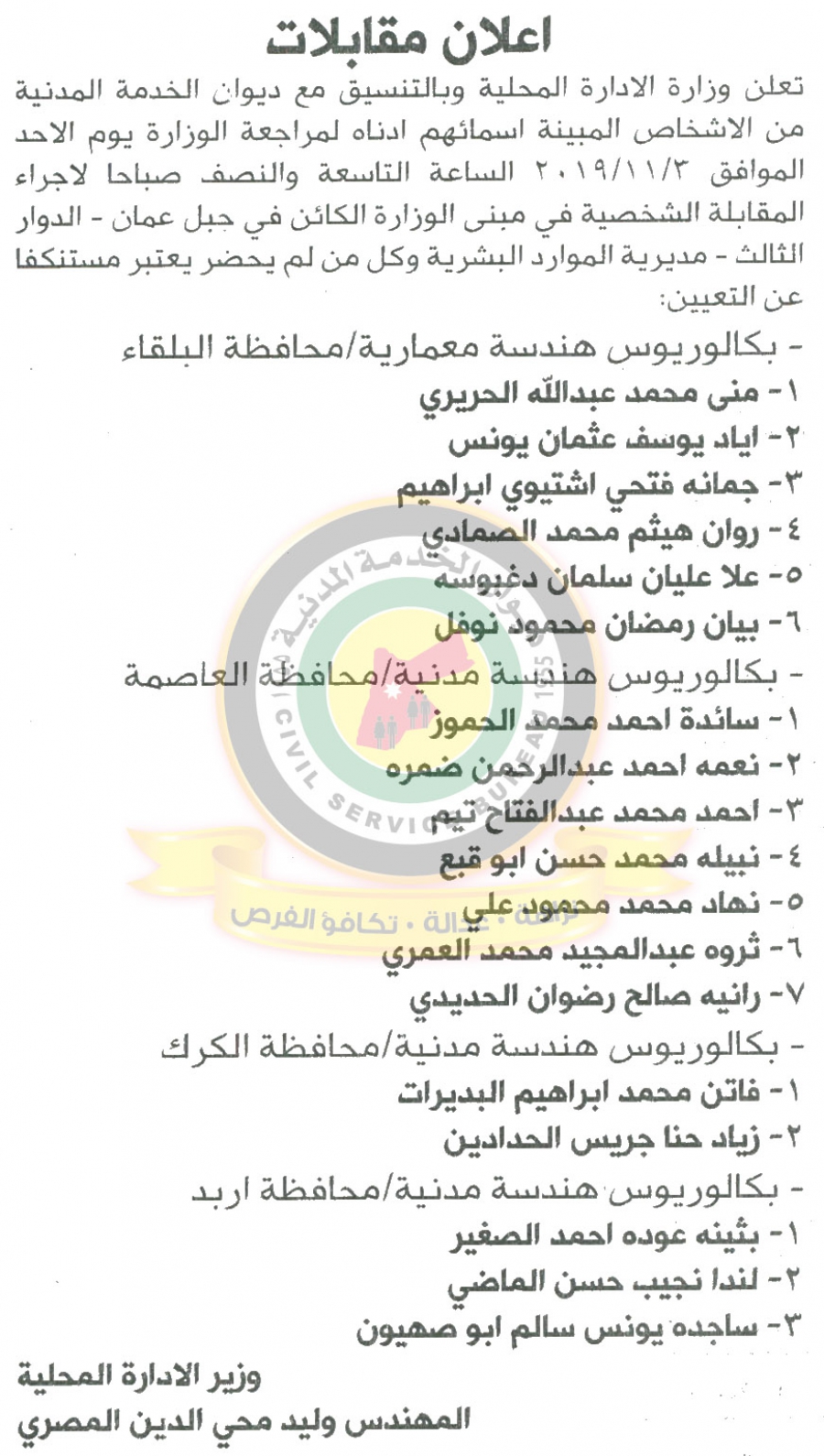 وظائف شاغرة ومدعوون للتعيين في مختلف الوزارات - أسماء