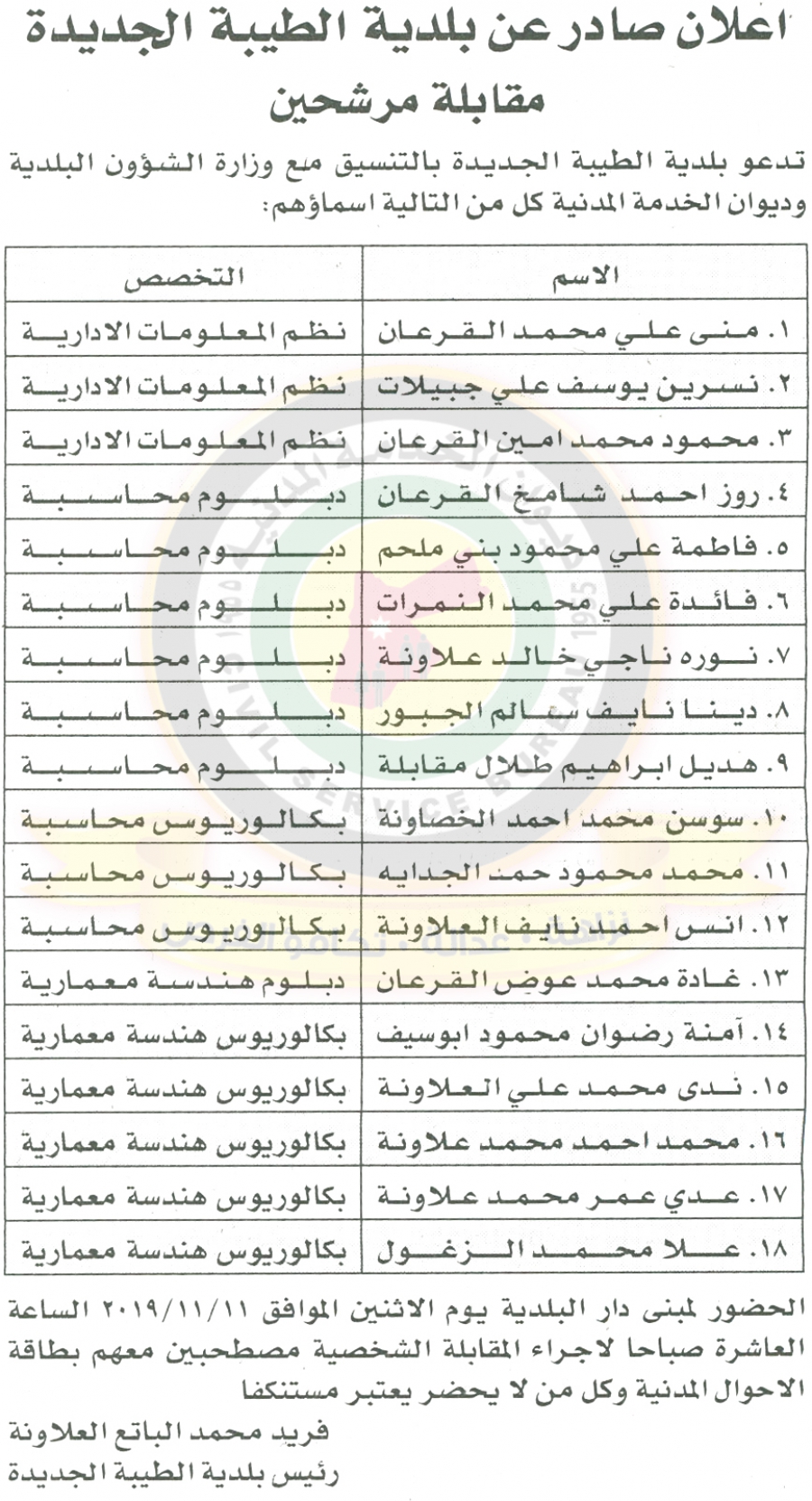 اعلان هام صادر عن ديوان الخدمة المدنية لتعيين موظفين - أسماء