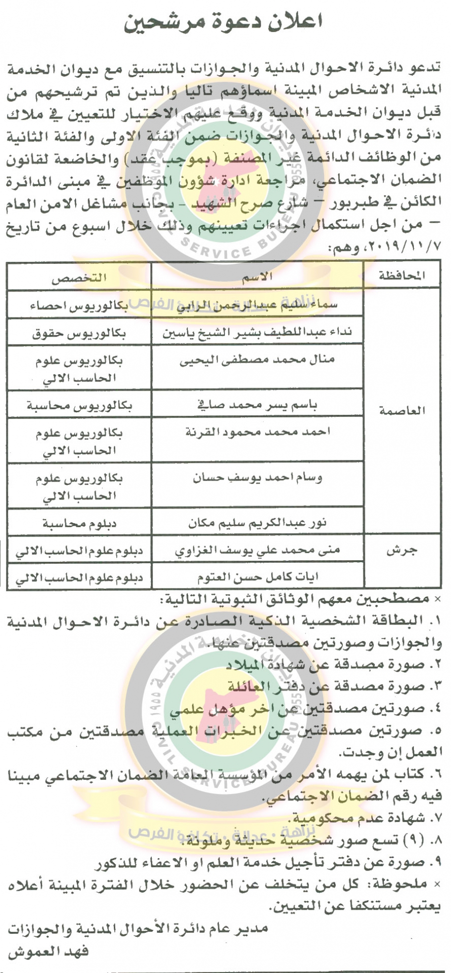 مدعوون للتعيين في التربية ومختلف الوزارات - اسماء