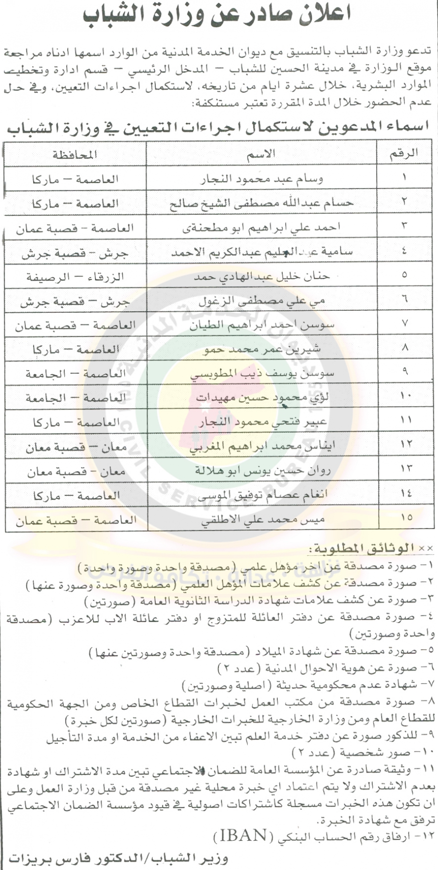 اعلان هام صادر عن ديوان الخدمة المدنية لتعيين موظفين - أسماء