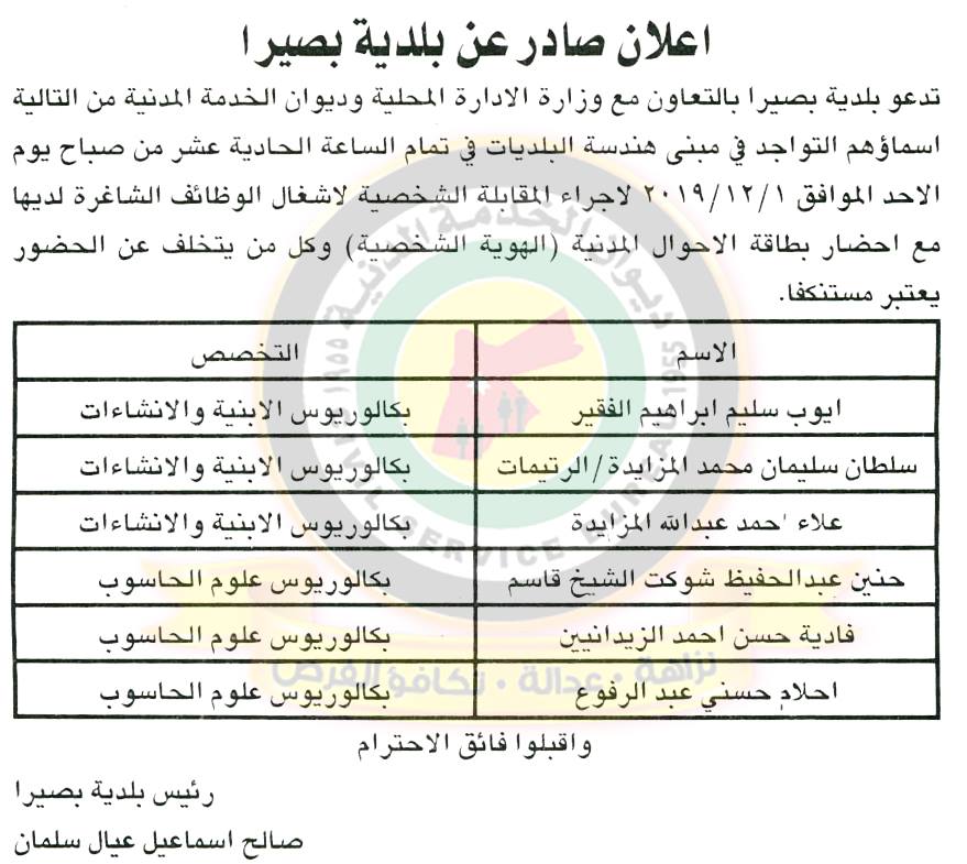 وظائف شاغرة ومدعوون للتعيين في مختلف الوزارات - أسماء