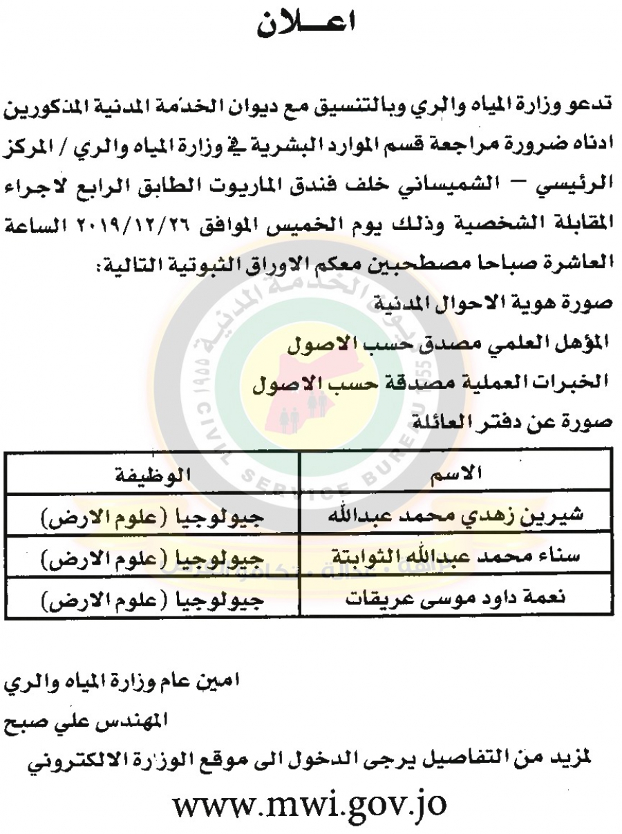 وظائف شاغرة ومدعوون للتعيين - أسماء