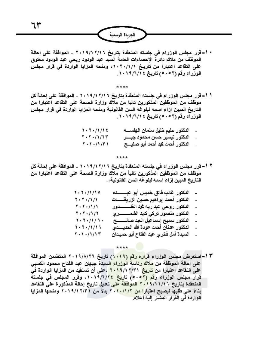 ترفيعات و احالات على التقاعد وانهاء خدمات عدد من الموظفين- اسماء