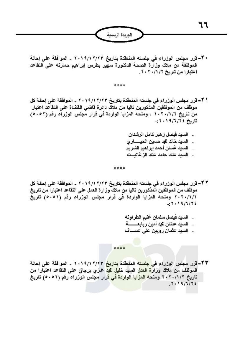 ترفيعات و احالات على التقاعد وانهاء خدمات عدد من الموظفين- اسماء